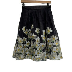Floral‎ Pleated Skirt Daisy Print Black High Waist Size S